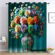 Blackout Curtains 2-pcs 66x72 inch(WxH), Flower Color Vase Pattern Curtains Thermal Insulated Soft Microfiber Anti-Fade, Dark Green Eyelet Curtains for Bedroom Living Room and Children's room
