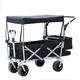 Trolleys,Garden Trolley Folding Cart Beawide Wheel Heavy Duty Foldable Truck Wheelbarrow with Double Brake,Push Handle/Black (Black)