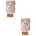 DOITOOL 2pcs Fabric Flower Table Lamp Bedside Decorative Lamp Pressed Flowers Wooden Table Lamp Accent Retro Office Desk Nightstand Lamp Desk Light Three-Dimensional Fabric Side Table