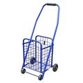 Trolleys,Shopping Cart Iron Shopping Cart with Four Wheels Foldable Trolley with Large Heavy-Duty Trailer Trolley for Home, Office Utility Cart/Blue/76Cm