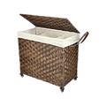 MOORLITER Wicker Laundry Hamper with Wheels, 39.6 Gallon(150L) Rolling Laundry Basket with Lid, 3 Section Laundry Sorter with Divided Liner, for Bedroom, Laundry Room, 27.6"L x 14.2"W x 26"H, Brown