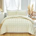 Rvciby Beige Duvet Cover Queen King Size,Soft Breathable Seersucker Geometric Pattern Boho Textured Duvet Cover,3PCS Microfiber Bedding Set with Corner Ties&Zipper Closure,1 Duvet Cover,2 Pillow Cases