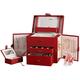 NOALED Storage Box Jewelry Box Jewellery Organizer PU Leather 3 Layer Mirrored Jewelry Storage Portable Watch Organizer Necklace Earring Storage Travel Jewelry Boxes for Women Red Jewelry Boxes