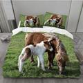 MLUNKQAIL Green Grassland Double Bedding Set Pony Double Duvet Cover Set Microfibre Duvet Cover Double Luxury Double Bedding 3D Printed Quilt Cover with 2 Pillow Cases 50x75cm