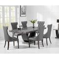 Raphael 200cm Dark Grey Pedestal Marble Dining Table With 8 Grey Sophia Chairs