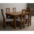 Hampshire 140cm Rustic Solid Oak Extending Dining Table With 6 Light Grey Rustic Solid Oak Flow Back Chairs