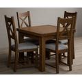 Hampshire 90cm Rustic Solid Oak Extending Dining Table With 6 Light Grey Solid Oak X Back Chairs