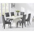 Carvelle 160cm White Pedestal Marble Dining Table With 4 Cream Francesca Chairs