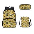 SEANATIVE Backpack for School Boys Middle School 4-7 Yellow Car Print School Bacpack with Lunch Bag and Pencil Case 3 Piece Multi-Pocket Sachoolbag