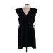 Universal Thread Casual Dress - Mini V Neck Short sleeves: Black Print Dresses - Women's Size Large