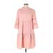 Zanzea Collection Casual Dress - A-Line High Neck 3/4 sleeves: Pink Print Dresses - Women's Size Medium