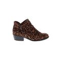 Ankle Boots: Slip-on Chunky Heel Casual Brown Leopard Print Shoes - Women's Size 6 1/2 - Round Toe