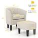 Barrel Club Chair with Ottoman Set Linen Fabric Accent Chair with Footrest - 27” x 25” x 28” (L x W x H)