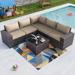 Outdoor Patio Furniture Set, All Weather PE Wicker Sectional Conversion Sofa set w/ Firepit Table