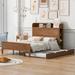 Full Size Platform Bed with Storage Headboard & Trundle Bed, Walnut