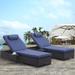 2-piece Beach Chair Set with Foldable Side Trays and Blue Cushions