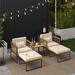 5 Piece Outdoor Furniture Set Acacia Wood Chair Set with Ottomans and Coffee Table-Beige - 26.5" x 25" x 25"