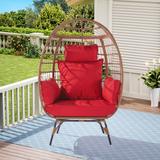 PE Rattan Wicker Egg Chair, Oversized Indoor Outdoor Lounger for Patio with 5 Cushions and Steel Frame