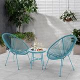 Oval Accent Chair & Table Sets, PE Rattan Papasan Chairs and Glass Top Side Table, 3-piece All-Weather Patio Furniture Set