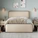 Queen Metal Platform Bed Frame with Curved Upholstered Headboard&Footboard Bed w/4 Storage Drawers,Heavy Duty Metal Slats,Beige
