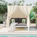 Multiple Scenarios Grey Sunbed Woven Rope Sun Chaise Lounge Set with Curtains and Pillows & Shade Canopy