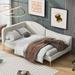 Linen Fabric Upholstered Daybed with Headboard and Armrest, Sofa Bed Frame with Metal Support Legs