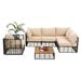 All-Weather 6-Piece Wicker Sectional Sofa Set Outdoor Conversation Sofa Set with Beige Thick Cushions and Coffee Table