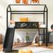 Metal House Bed With Slide, Metal Loft Bed with Two-sided writable Wooden Board