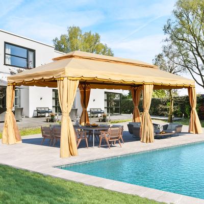 EROMMY Outdoor Canopy Gazebo Double Roof Patio Gazebo with Soft Top, includes Curtains