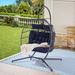 2 Person Outdoor Rattan Hanging Chair Patio Wicker Egg Chair with Iron Frame and Cushion