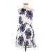 Lush Casual Dress - Mini High Neck Sleeveless: Blue Print Dresses - Women's Size Large