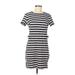 Banana Republic Factory Store Casual Dress - Mini High Neck Short sleeves: Gray Stripes Dresses - Women's Size 6 Petite