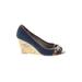 Tommy Hilfiger Wedges: Blue Solid Shoes - Women's Size 9 1/2 - Peep Toe