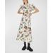 Birdie Printed Puff-sleeve Linen Midi Dress