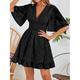 Robe casual Robe d'été Robe unie Femme Mini robe A Volants Plein Air Rendez-vous Vêtement de rue Col V Manche Courte Standard Noir S M L XL