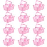 Mini Shopping Basket 12 Pcs Candy Baskets Hamper Kids Toys Pretend Play Plastic Child Pink