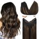 Human Hair Extensions Wire Hair Extensions Natural Black Mixed Brown 100g 10-26 Inch Real Wire Hair Extensions for Women Straight Hair Extensions Fish Line Hair Extensions