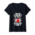 Damen This Is My Lucky Bowling Bowling Bowler Bowling Ball Bowling Team T-Shirt mit V-Ausschnitt