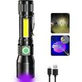 UV flashlight black light 3-in-1 magnetic flashlight rechargeable 1000 lumen Tactical LED flashlight 7 modes waterproof UV light flashlight for camping emergencies pet urine detection