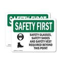 (2 Pack) Safety Glasses Safety Shoes With Symbol OSHA Safety First Sign