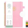 ALLTREE Spiral Dot Grid Notebook Journal Dotted Paper Notebook Hardcover Spiral Notebook Twin Wire Spiral Bound Notebook with Pen Loop Pocket Stickers Ribbon 160 Pages Journal Pink(6 x8.25 )