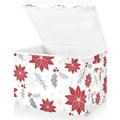 Snowflakes with Red Flowers Large Lidded Storage Bin Foldable Storage Boxes Cubes Baskets Lids with 2 Handles for Home Bedroom Office 16.5x12.6x11.8inch