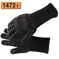 1 branch Hot BBQ Gloves Heat Resistant Kitchen Oven Mitts Professional Long Heat Resistant Cooking Gloves for Smoker Barbeque ï¼ˆBlack triple)