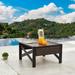 Outdoor Metal Coffee Table Patio Square Side End Wicker Rattan Furniture with X Shaped Steel Legs Brown&Black