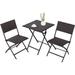 Rattan Patio Bistro Set with Folding Table and Two Chairs for Garden Backyard Pool Lawn Porch Balcony All Weather Rattan Style