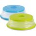 Namzi 2PCS Collapsible Plastic Microwave Plate Cover Food Splatter Guard Colander Strainer with Steam Vents for Fruit Vegetables (Green and Blueï¼‰