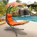 Glavbiku Hanging Curved Steel Swing Chaise Lounger with Removable Canopy Hammock for Patio Orange
