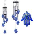 Blue Evil Eye Hamsa AIF4 Hand Wind Chimes Outdoor Hand of Fatima Windcatcher Evil Eye Wind Bells Hand of Fatima Blue Evil Eye Amulet Wind Chimes for Home Gift for Mom Balcony Patio Garden