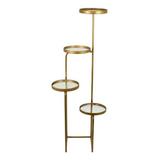 44 Inch Plant Stand with 4 - Tiered Design - Stem Base - Metal - Gold Finish