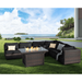 TANGJEAMER 7 Piece Patio Furniture Set with Fire Pit Table All Weather Outdoor Sectional PE Rattan Patio Conversation Sets with Cushions and Glass Coffee Table for Garden Lawn Balcony Black